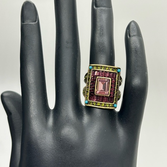 Heidi Daus Amethyst & Turquoise Crystal Ring   Sz 6 - Picture 2 of 8